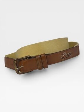 Lacoste Men's Brown Leather & Beige Canvas Belt size  34/85